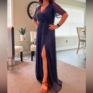 Baltic Born Navy Blue Maxi Dress with Polka Dots
